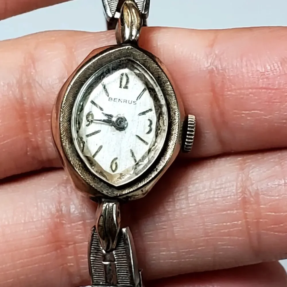 Vtg Benrus Watch 10K RGP Bezel Gold Filled Women’ Flex Band 3